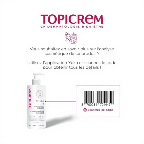 Lait corporel hydratant Topicrem Mela uniformise teint