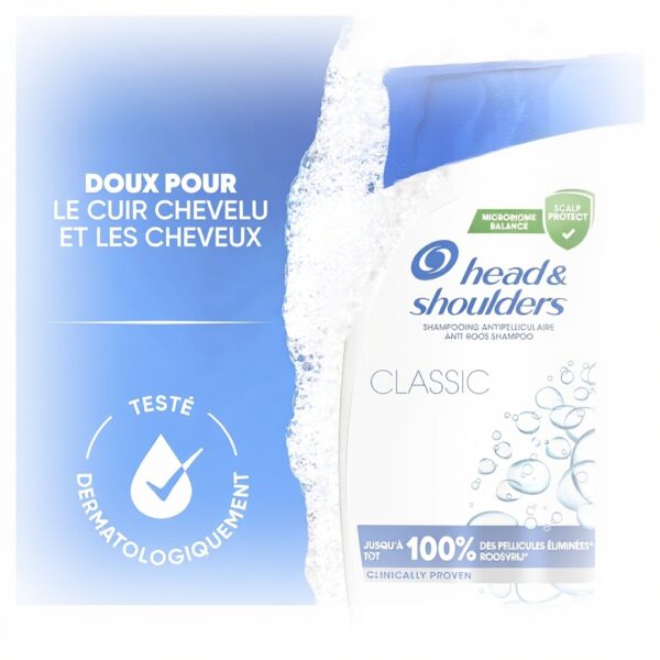 Head amp Shoulders Classic Shampoing Antipelliculaire 330ml, Usage Quotidien, Jusquà 100 des Pellicules Éliminées, Cliniquement Prouvé, Tous Types de Cheveux et de Cuir Chevelu